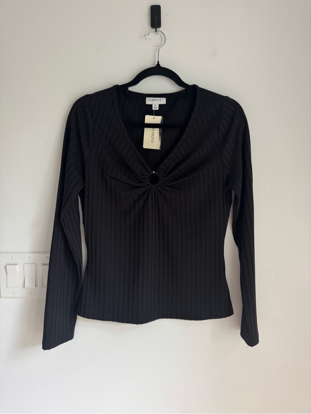 EVEREVE Madax Rib Top Long Sleeve Women's M NEW black